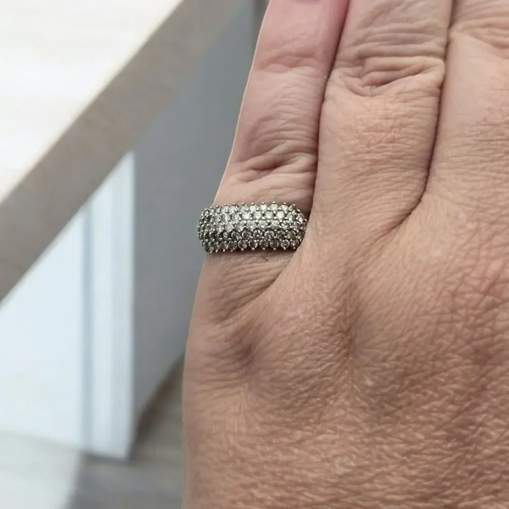 White Gold Multi Diamond Cluster 10K Pave Ring Size 8